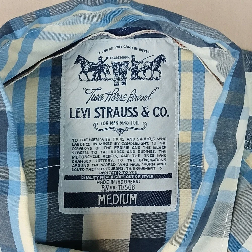 Levis Medium Mens Shirt Western Cowboy Pearl‎ Button 21x27 Vintage Has Defects